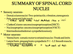 SUMMARY OF SPINAL CORD NUCLEI
